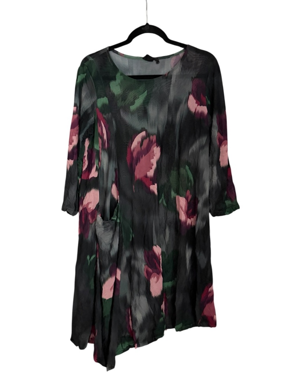 Lisa Bayne Arroyo Mesh Dress Floral Crinkle Asymmetrical Tunic Size Large Petite
